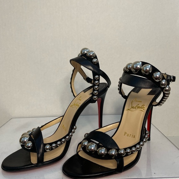 Christian Louboutin Galeria 100 Nappa Shiny Black & Silver Size 36 Pre-Owned - Picture 2 of 10